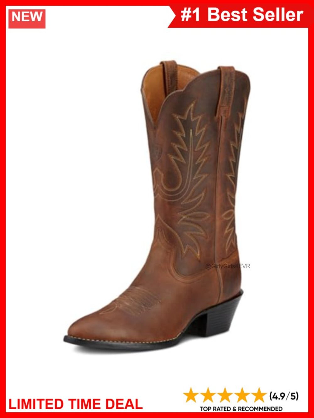 Women's Heritage Western R Toe Cowboy Boot Full-Grain Leather Mid-Calf
